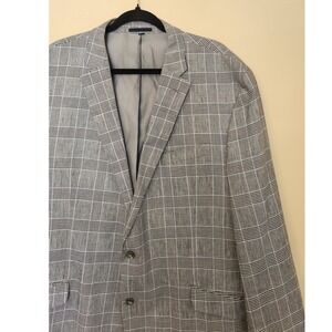 Jos A Bank 1905 Mens Gray Plaid Blazer Sport Coat 48XL Cotton Linen Jacket
